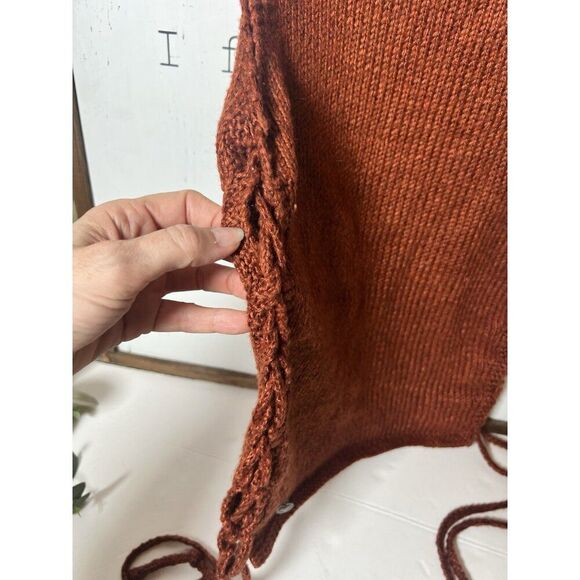 Rust Orange Ribbed Knit Sleeveless Side Ruched Ties Sweater Tank Top Sz XS.  Z - Picture 3 of 8